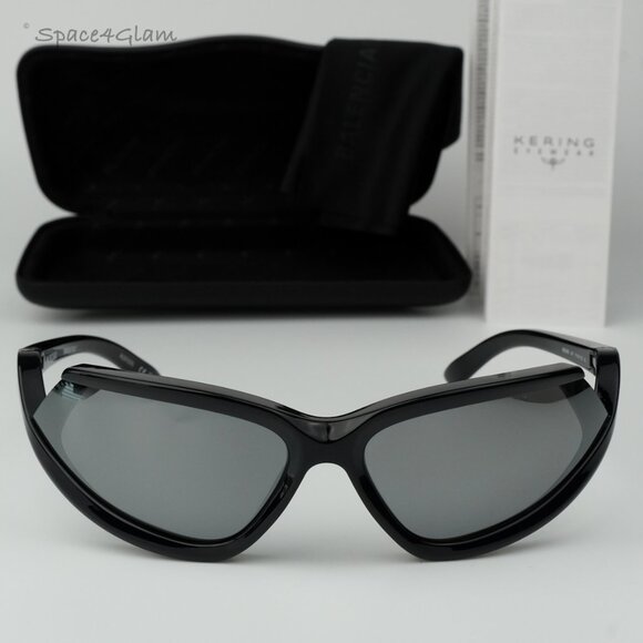 BRAND NEW Balenciaga BB0289S 001 Black Silver Mirror Wraparound Unisex Sunglasse main image 8